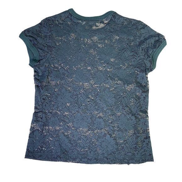 Mossimo‎ Stretch Black See Through Lace Boho Pedal Floral Crochet Shirt Size S - Picture 7 of 9